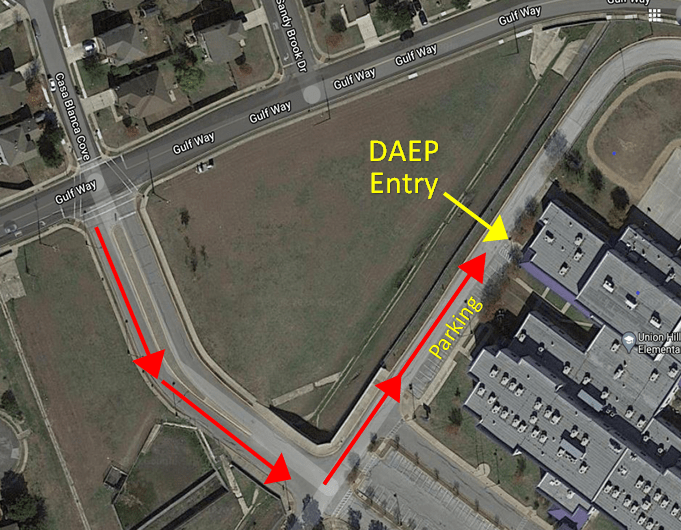 Map showing how to enter the parking lot of the elementary DAEP