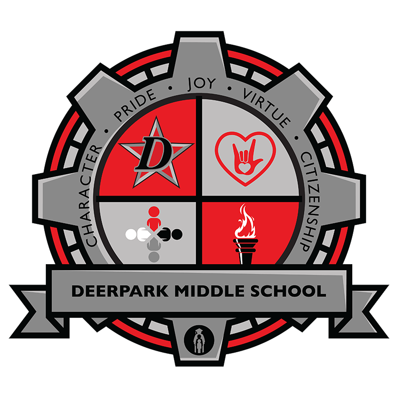 Deerpark Middle School Crest: Character, Pride, Joy, Virtue, Citizenship