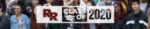 Round Rock HS "Class of 2020" logo with collage of students in the background