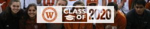 Westwood HS "Class of 2020" logo with collage of students in the background