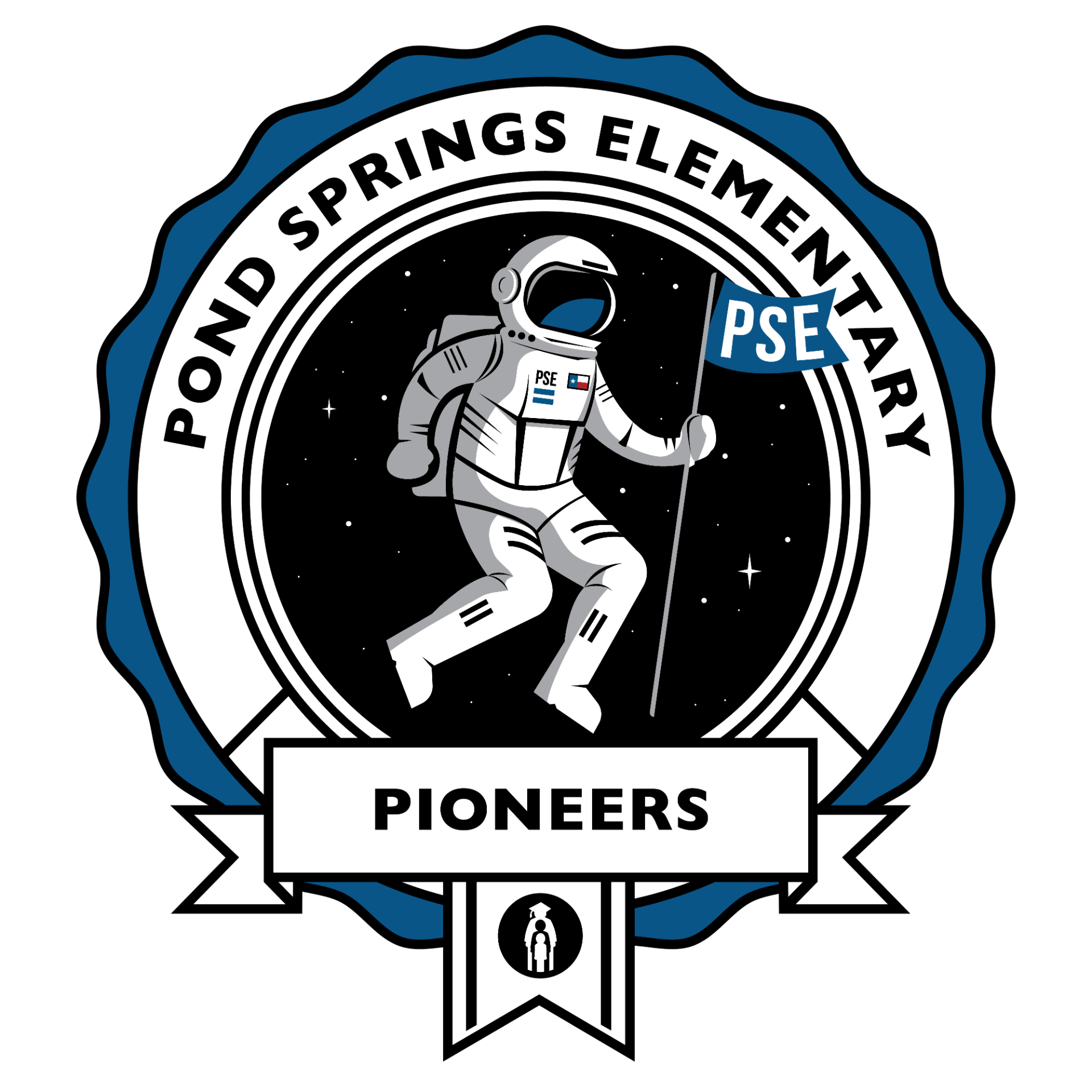 Pond Springs Elementary logo - the Pioneers